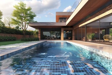 Modern house with garden and swimming pool, modern villa, modern architecture 