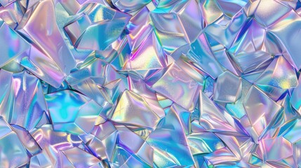A seamless pattern with holographic glass mosaic, their iridescent reflections creating an ethereal and dreamy atmosphere