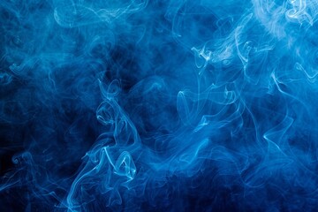 Wisps of azure smoke intertwining with geometric patterns, set against a backdrop of deep, mysterious blue hues.