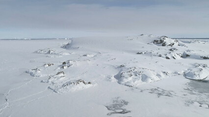 Snow Covered Antarctica Mountain Aerial View. South Pole Epic Ice Hill Landscape. Winter Frozen...