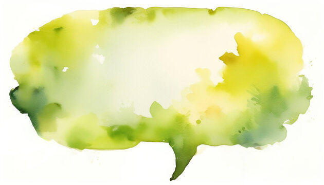 Abstract green and yellow watercolor speech bubble on white background, ideal for eco-friendly and St Patrick's Day designs