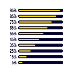 Circle Loading and Progress Bars Collection, Progress bar, Percentage circle set. Loading indicator set, 5%, 15%, 25%, 35%, 45%, 55%, 65%, 75%, 85%, 95%, Set of percentage diagrams for infographics, 