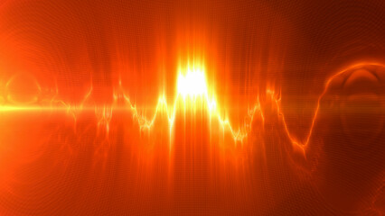Yellow energy glowing magical musical dancing equalizer made from waves and electric charges lightning high-tech digital lines and energy particles. Abstract background