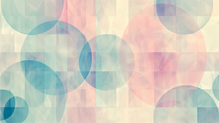 Pastel geometric shapes, soft circles and squares, abstract overlay composition