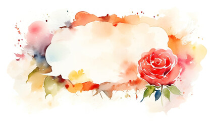 Elegant watercolor frame with vibrant rose, ideal for wedding invitations, Valentine's Day cards, or Mother's Day designs, with copyspace for personalized messages