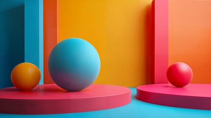 Minimalist Podiums with Colorful Spheres for Product Presentation