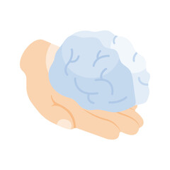 Human brain on hand, concept isometric icon of artificial intelligence brain