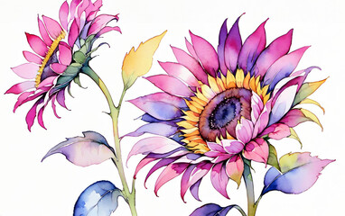Vibrant watercolor sunflowers illustration, perfect for spring-themed designs, Mother's Day cards, and botanical art collections