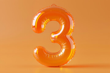 Vibrant orange inflatable number three on a soft background