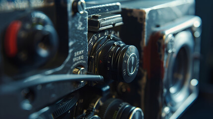 Fototapeta na wymiar Vintage Film Camera, DSLR Camera And Smartphone Technology Development ,Vintage camera on a dark background
