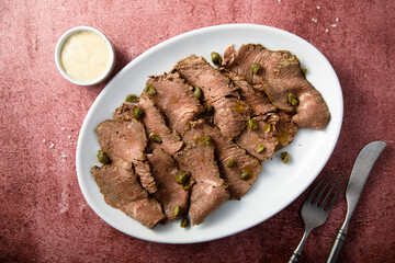 Homemade vitello tonnato with capers