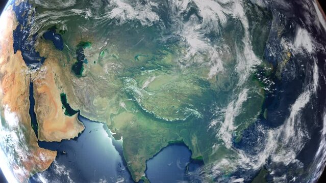 Realistic Earth From Space Zoom In Clouds Tajikistan Dushanbe