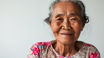 beauty photo, old woman, asian woman, white background, smile - Powered by Adobe