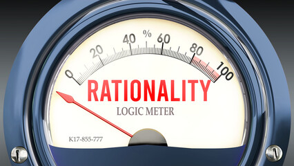 Rationality and Logic Meter that hits less than zero, showing an extremely low level of rationality, none of it, insufficient. Minimum value, below the norm. Lack of rationality. ,3d illustration