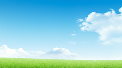 Fototapeta na wymiar Green grass lawn with clouds on blue sky 