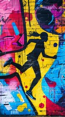 A runner races past a street mural, its vibrant colors contrasting with the gritty urban backdrop