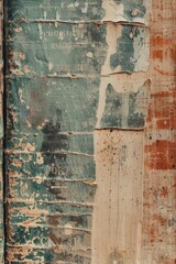 Close-up of a well-worn book cover, embossed lettering, faded colors