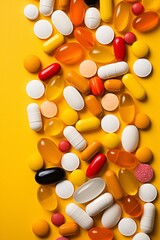 a group of pills on a yellow background