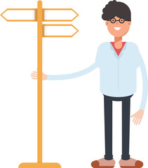 Nerd Boy Character and Signpost
