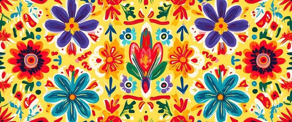 Vibrant Mexican Wallpaper: Featuring Colorful Floral Ornaments

