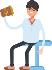 Nerd Boy Character Drinking Coffee
