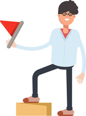 Nerd Boy Character Holding Flag
