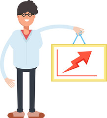 Nerd Boy Character Holding Arrow Chart
