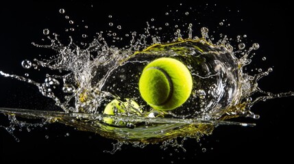 a tennis balls splashing into water