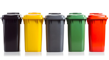 A row of colorful garbage cans. Illustration on the white background.