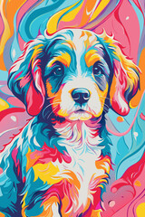 Colorful Abstract Art Style Illustration of Cute Puppy