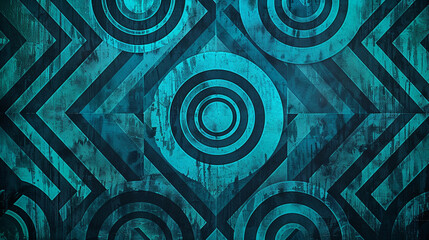 Cyan arrows form circles on chevron, their blend effect mesmerizing. - obrazy, fototapety, plakaty