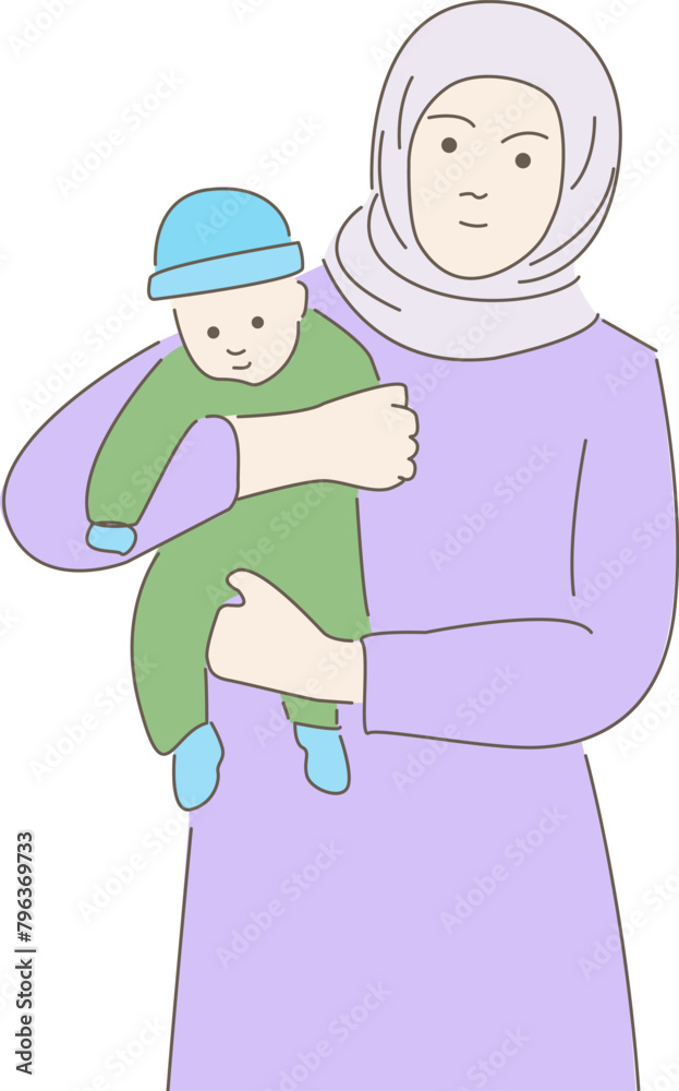 Sticker Muslim woman holding a newborn baby