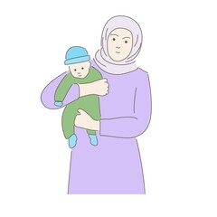 Muslim woman holding a newborn baby