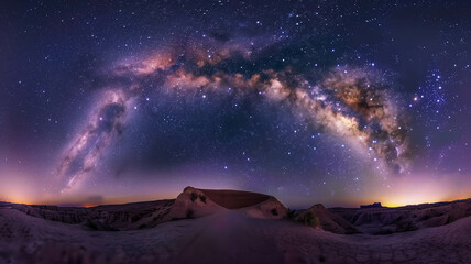 A panoramic shot of the Milky Way galaxy stretching across the night sky, captured with a DSLR camera on a clear night. Ai generated