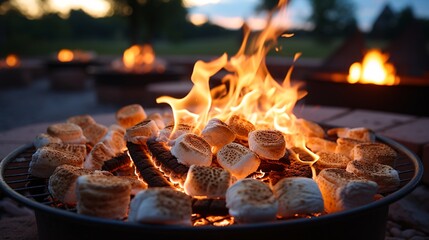 marshmallows on a fire pit with flames