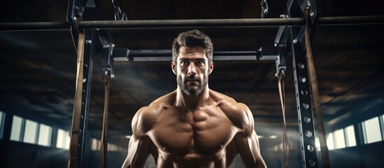 Fototapeta na wymiar Man lifting weights in a fitness center