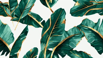 Luxury seamless pattern with golden banana leaves
