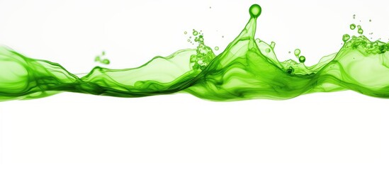 Green liquid wave with water drops on white surface