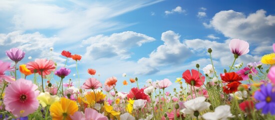 Colorful wildflowers under blue sky
