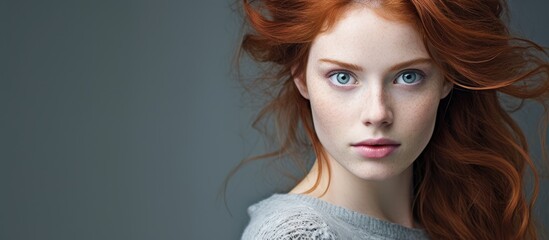 Red-haired woman blue-eyed posing photo