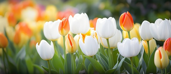 Many tulips bloom in a field