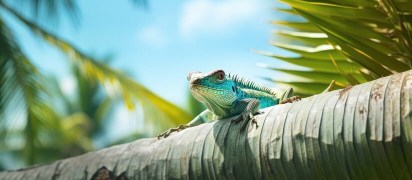A lizard perched on a palm frond