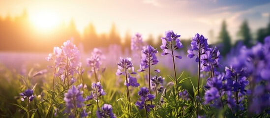 Lavender blooms under setting sun