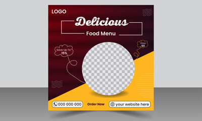 Food Social Media Design Template With Web Banner Template Design.Editable and Square Size.