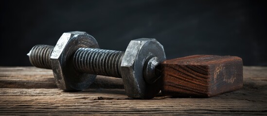 Bolt and nut on wooden table