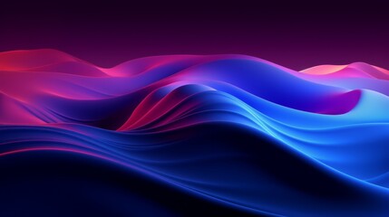 Fototapeta premium Abstract digital landscape with 3D waves and a gradient of neon colors, evoking futuristic themes,