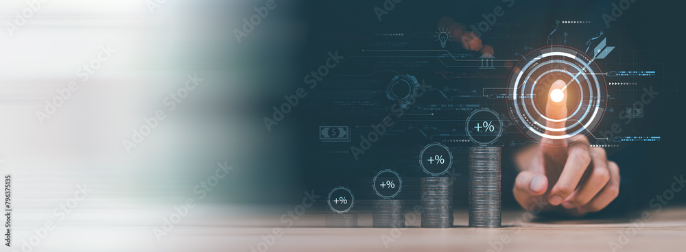 Poster concept of interest rates and dividends,financial interest rate growth chart,percentage increase in 