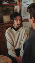 Obraz premium A woman with sad man. Troubled relationship, relationship difficulties concept