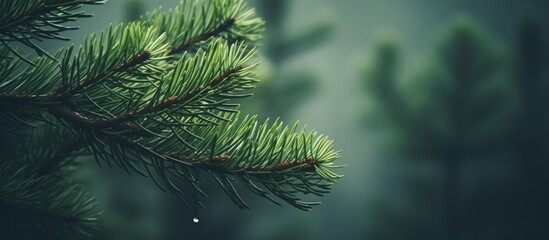Fototapeta na wymiar Pine tree branch raindrop macro