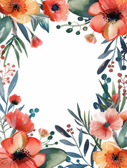 Cute floral frame border vector, white background , colorful, pastel color theme